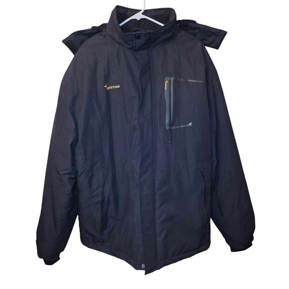 Sportneer Mens Ski Jacket Black Water Resistant Fleece Lined Hooded XXL Thermal